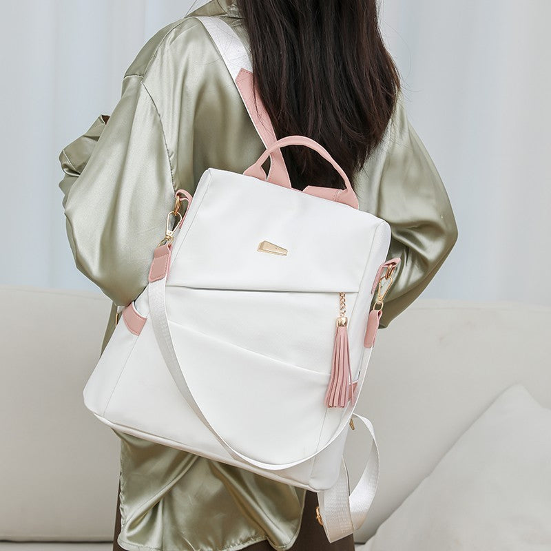 Oxford Cloth Stitching, Women's Backpack Anti-Theft Back Zipper Girls Schoolbag Casual Travel Double Shoulder Backpack