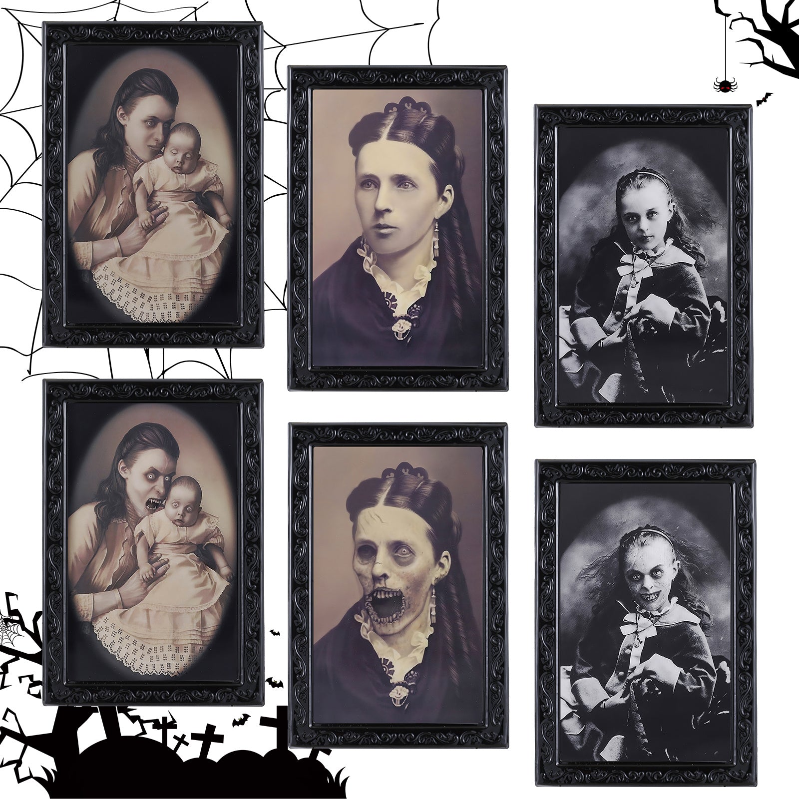 Halloween Decoration 3D Changing Face, Moving Picture Frame Portrait for Horror Party Decors