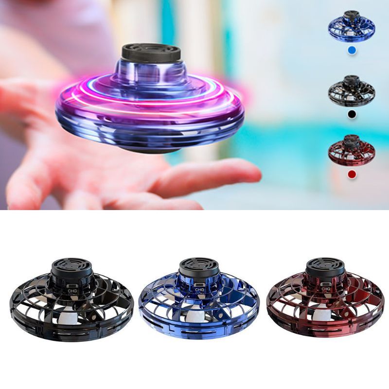 Mini Fingertip Gyro Interactive Toy, Drone LED UFO Type Flying Helicopter Spinner Toy