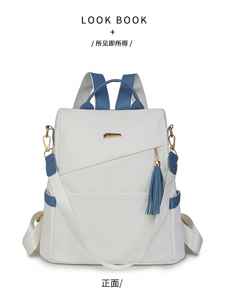 Oxford Cloth Stitching, Women's Backpack Anti-Theft Back Zipper Girls Schoolbag Casual Travel Double Shoulder Backpack