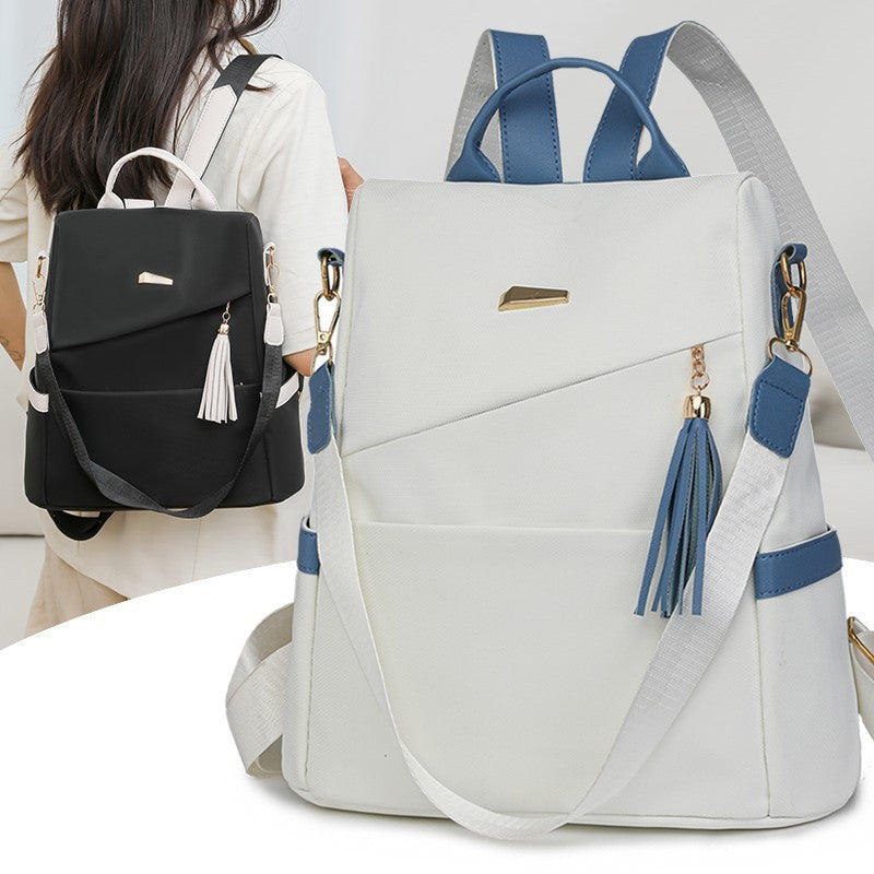 Oxford Cloth Stitching, Women's Backpack Anti-Theft Back Zipper Girls Schoolbag Casual Travel Double Shoulder Backpack