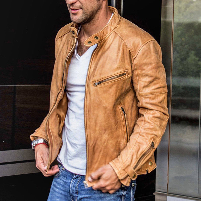 Punk Mens Motorcycle Leather Jacket.