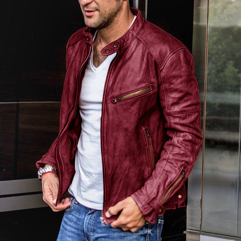 Punk Mens Motorcycle Leather Jacket.