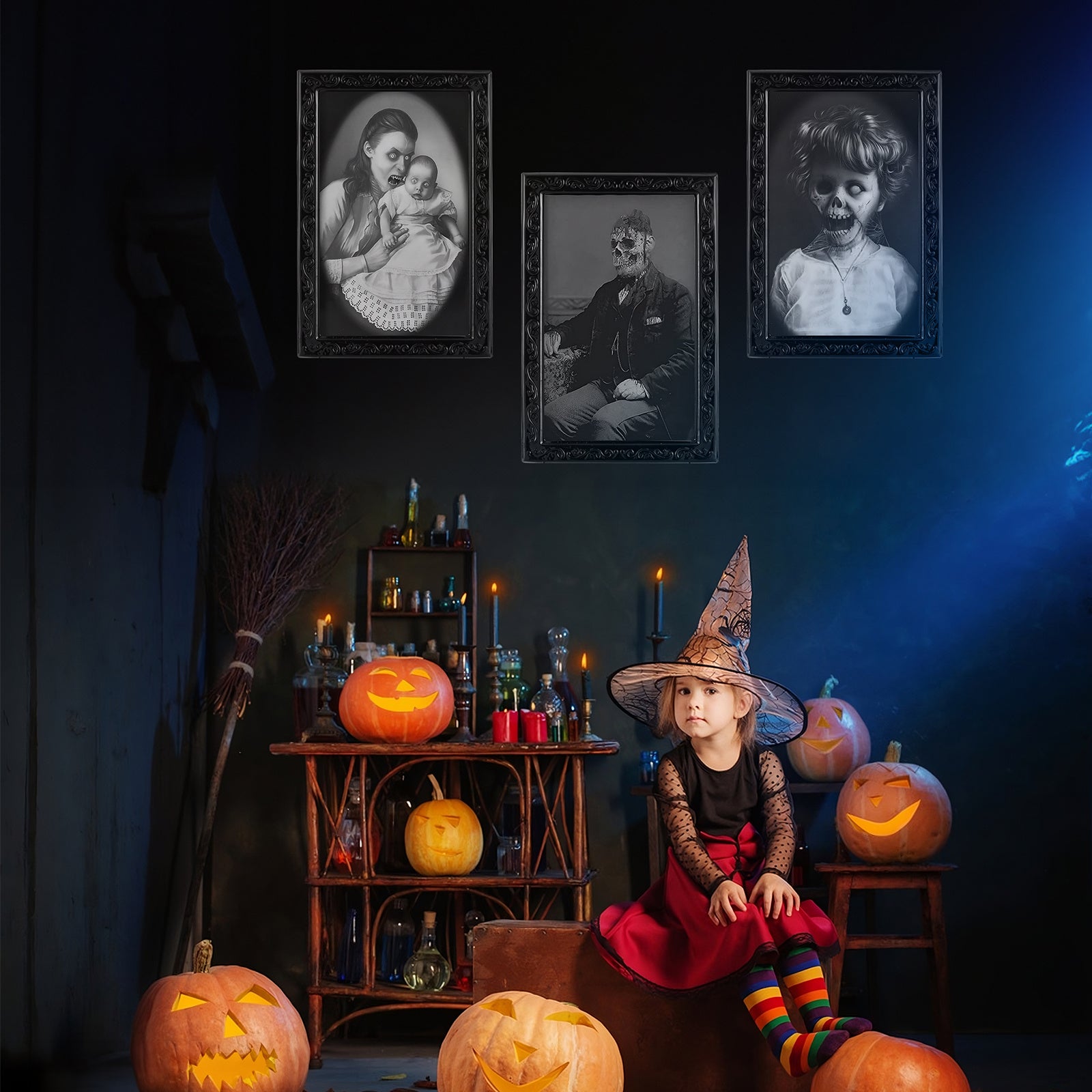 Halloween Decoration 3D Changing Face, Moving Picture Frame Portrait for Horror Party Decors