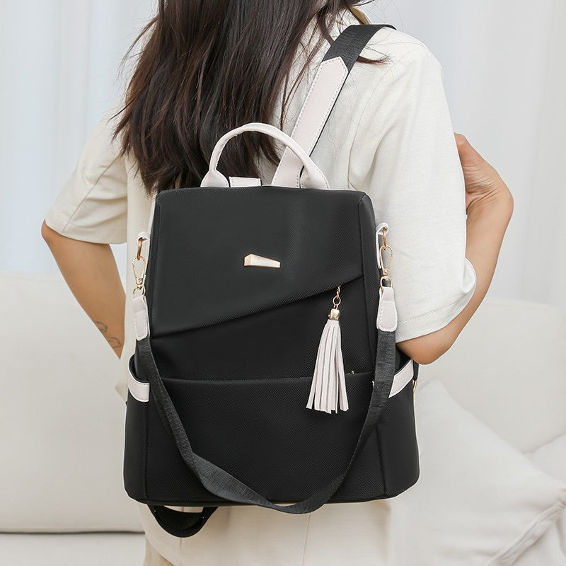 Oxford Cloth Stitching, Women's Backpack Anti-Theft Back Zipper Girls Schoolbag Casual Travel Double Shoulder Backpack
