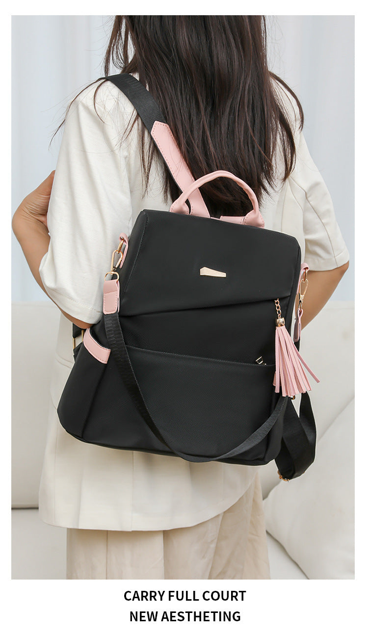 Oxford Cloth Stitching, Women's Backpack Anti-Theft Back Zipper Girls Schoolbag Casual Travel Double Shoulder Backpack