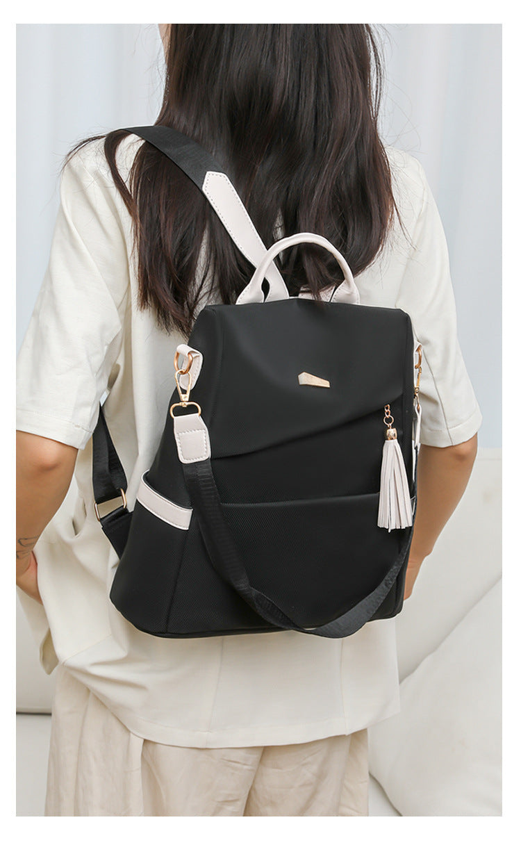 Oxford Cloth Stitching, Women's Backpack Anti-Theft Back Zipper Girls Schoolbag Casual Travel Double Shoulder Backpack