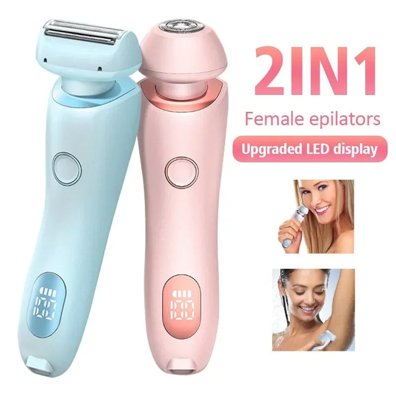 2 In 1 Hair Removal Epilator USB Rechargeable Trimmer Women Body Razor Face Leg Armpit Bikini Pubic Shaver Hair Remover