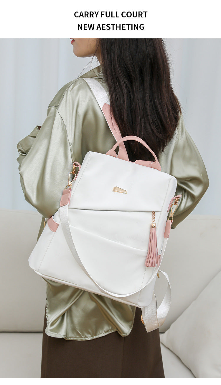 Oxford Cloth Stitching, Women's Backpack Anti-Theft Back Zipper Girls Schoolbag Casual Travel Double Shoulder Backpack