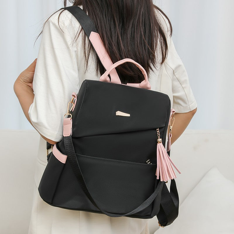 Oxford Cloth Stitching, Women's Backpack Anti-Theft Back Zipper Girls Schoolbag Casual Travel Double Shoulder Backpack
